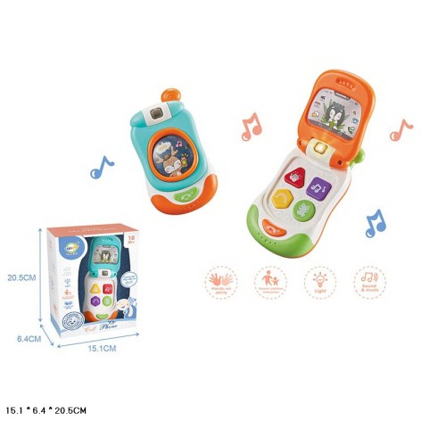 Іграшковий мобільний телефон 2 кольори мікс, звуки, мелодії у коробці 20,6*15,1*6,4 см