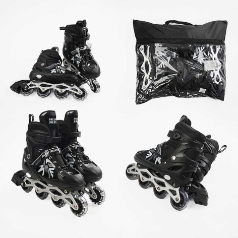 Роликові ковзани 39-43 розмір, колеса PVC, колір - чорний INLINE SKATE 45432-L