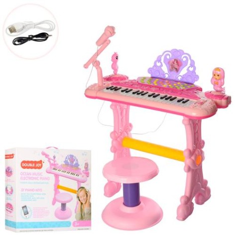 Синтезатор детский 53 см, 37 клавиш, стульчик, микрофон, запись, свет, от сети, в коробке, 53-49-10 см
