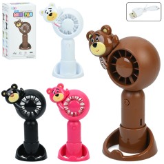Вентилятор 13,5см, 2в1(ручний/портативний, настільний), ведмедик, 3швидкості, світло (кольорове), акум, USBзарядне, мікс кольорів, в кор-ці, 7,5-15-5см 