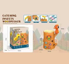 Магнитная игра 2 вида, дятел, магнитные черви, в коробке 