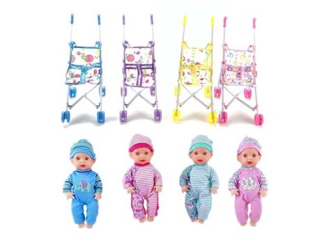 Пупс 4 вида, складной коляска, съемная одежда, высота 27 см, МИКС ВИДОВ /96-2/