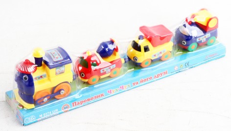 УЦЕНКА 10% Паровоз будтехніка 3шт, 2 кольори, бат, в слюді, 34-9-6см /144/