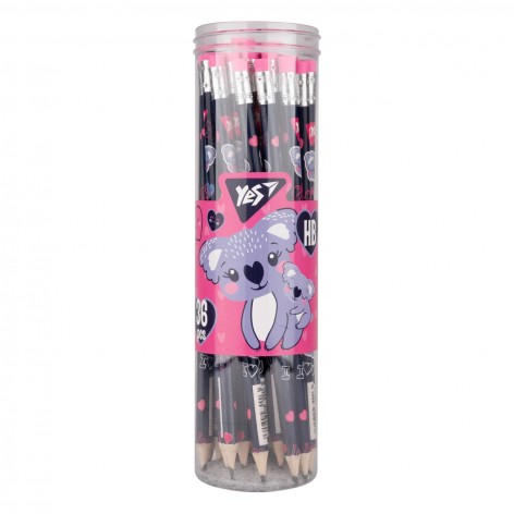 Олівець YES ч/гр круг. з ласт.  в пл. тубі, 36шт/уп Koala