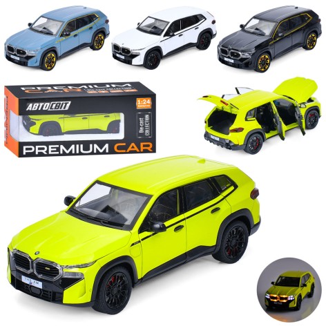 Машина АвтоСвіт, 1:24, метал, інерц, 21см, звук,світло, відчиняються двері/багажник/капот, гумові колеса, 4кольори, бат(табл), в кор-ці, 25,5-11-12,5см 