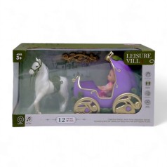 Карета с лошадкой и куклой, музыка и подсветка (сиреневая).