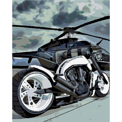 Картина по номерам 0117 ОРТ цв. Байкер при вертолете 40*50