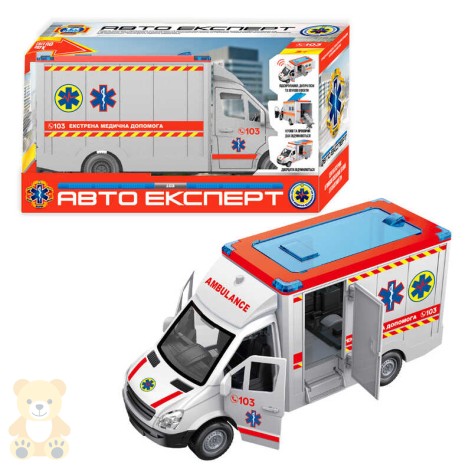 Машинка Авто Эксперт, Быстрая помощь, ОЗВУЧ УКР ЯЗЫКОМ, инерция, звук, подсветка, стихи, песни, двери, и крыша открываются, в кор. 