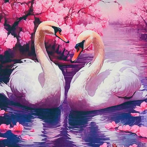 Алмазна мозаїка "Казкові лебеді" 30х30 см