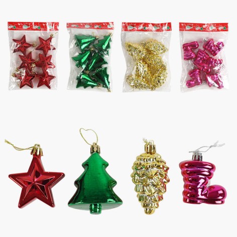 Новорічні прикраси на ялинку 4 види 6 штук пластикові (200)