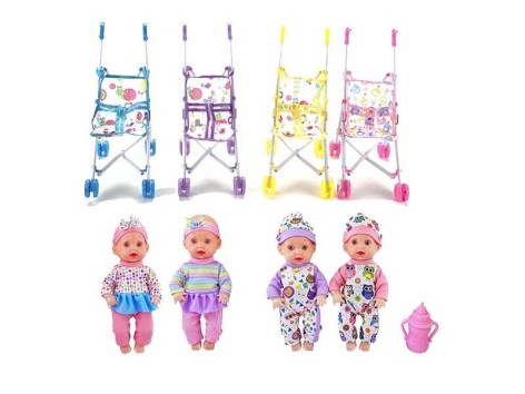 Пупс 4 види, складний візок, знімний одяг, пляшечка, висота 27 см, МІКС ВИДІВ  /96-2/