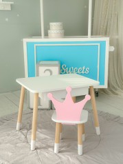 Дитячий столик білий і стільчик корона біло-рожевий. Столик із шухлядою для олівців і розмальовок 56787