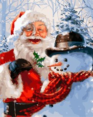 Картина по номерам "Дед Мороз и снеговик" 40*50см, краски акрилловые, кисть-3шт в коробке