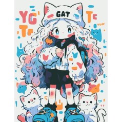 Картина за номерами "Аніме дівчинка з котами" 28x40 см