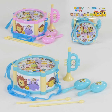 Музичні інструменти барабан, дудка, маракаси, 2 кольори, у п/е 28,5-32-10см /48/