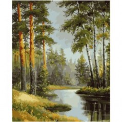 Картина за номерами Літній ліс Strateg з лаком та рівнем 40х50 см (VA-0312)