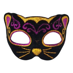 Маска карнавальна Кіт з блискітками малинова