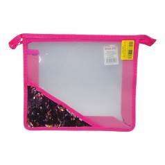 Папка А5 на змейке прозрачная с пайетками розовая