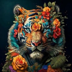 Набор для росписи по номерам Яркий тигр в цветах Strateg на черном фоне размером 40х40 см (AV4040-8)