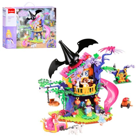 Конструктор SLUBAN рожева серія, будинок чарівниці, фігурки, тварини, 435дет, в кор-ці, 42,5-33-7см 