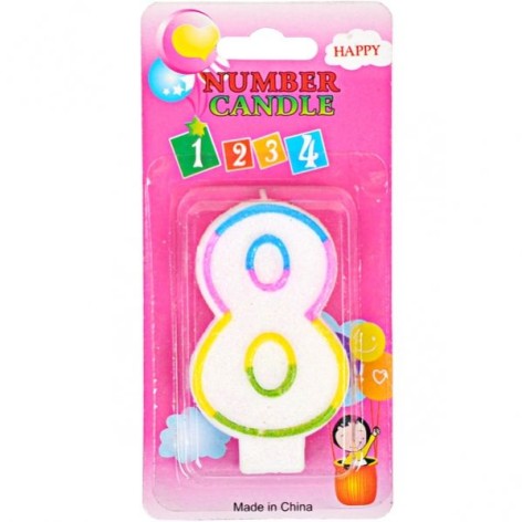 Свеча-цифра цветная с блестками 