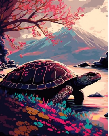 Набір для розпису по номерах Черепаха біля гори Strateg розміром 40х50 см (GS914)