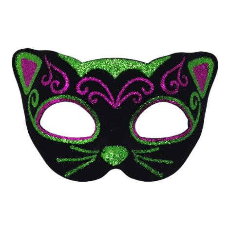 Маска карнавальна Кіт з блискітками зелена