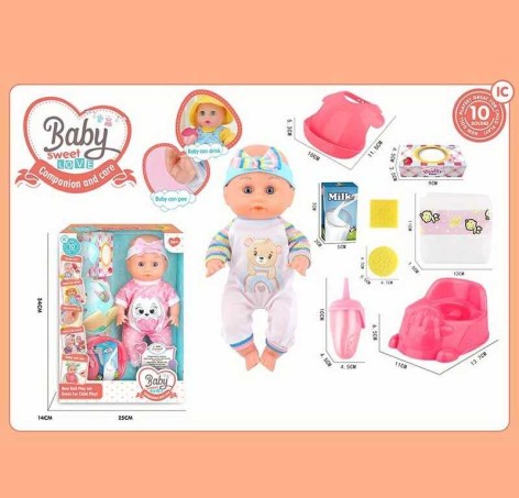 Пупс 2 вида, звук, высота 30 см, ходит в туалет, аксессуары, в кор. 