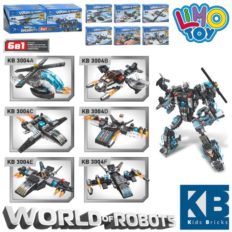 Конструктор літак, від 96дет, в кор-ці, 6в1 (робот), (6видів) / 18/108/6шт в кор.
