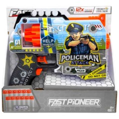 Іграшковий пістолет (бластер) з барабаном та мʼякими патронами (21х19 см, коробка - 24х22х6,5 см)