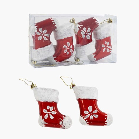 Ялинкові Новорічні прикраси 4 штуки висота 12 см пластикові чобітки з глітером (120)