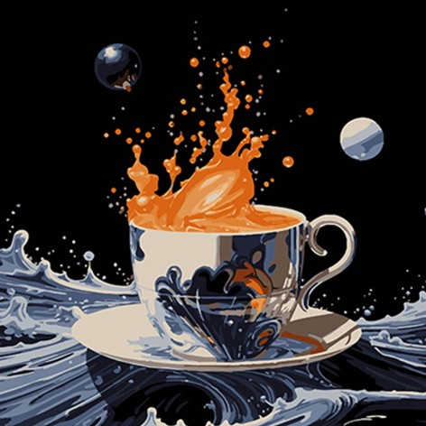 Набор для росписи по номерам на черном фоне "Абстрактная чашка на воде" 40х40 см