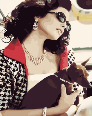 Набір для розпису по номерах Леді з собачкою Strateg розміром 40х50 см (GS1267)