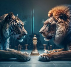 Набір для творчості алмазна картина Тигр з левом Strateg розміром 30х30 см (HEE13830)