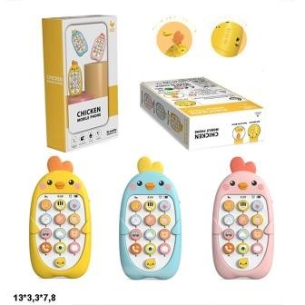 Телефон мобільний іграшковий курчата на батарейках, музика, світло, 3 кольори 13*3,3*7,8