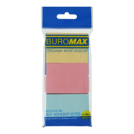 Блок бумаги с клеящим слоем для заметок 38х51мм 100арк. (3 шт в блистере)