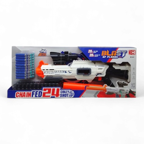 Автомат стріляє м'якими патронами, механічний принцип роботи, 40 патронів, кулеметна стрічка, оптичний приціл, в коробці