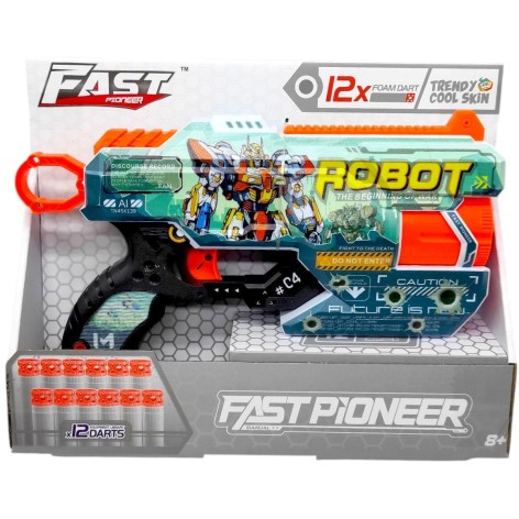 Іграшковий пістолет (бластер) з барабаном та мʼякими патронами (28х17,4 см, коробка - 29х22х6,5 см)