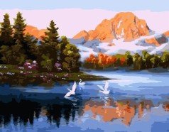 Картина по номерам VA-1772 "Лебеді на гірському озері", розміром 40х50 см