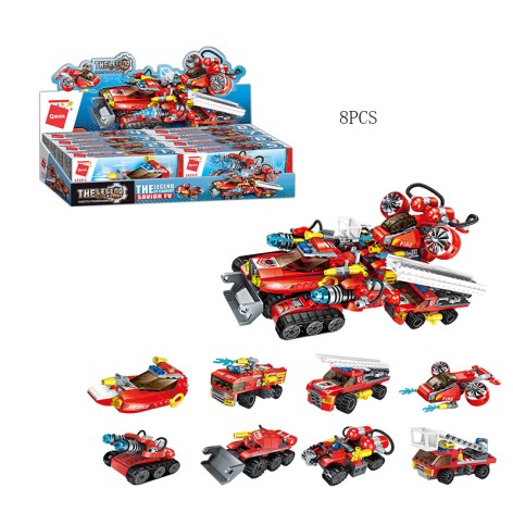 Конструктор Qman пожежна техніка, від 57дет, (8видів) /18/144/8шт в кор. 43-10-20см