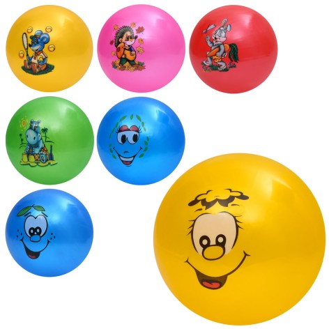 Мяч детский 9 дюймов, массажный, 60г, 5 цветов / микс видов (животные, смайл) /120/