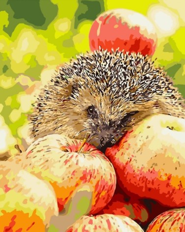 Набір для розпису по номерах Їжачок з яблуками Strateg розміром 40х50 см (GS184)