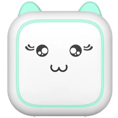 Термопринтер Котик чорно-білий колір друку, Bluetooth, USB-кабель, рулон термобумаги, інструкція, в коробці біло-бірюзовий