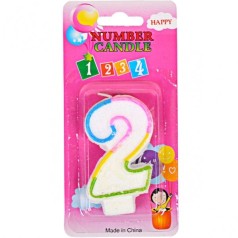 Свічка-цифра кольорова з блискітками 