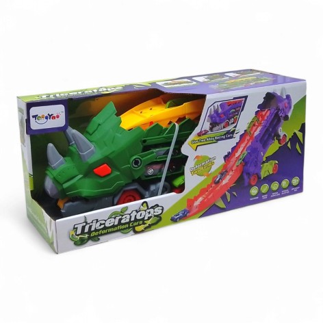 Трейлер-запуск Динозавр Трицератопс, 2 машинки, 46*16*21смр зелений