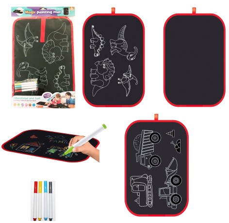 Коврик для рисования с трафаретом, 2 вида, в наборе фломастеры, 43*29 см /240-2/