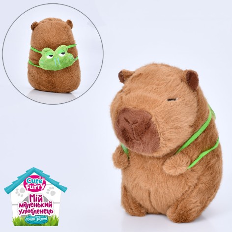 Мягкая игрушка капибара, 20-13-10см, лягушка 6см, в п/е 