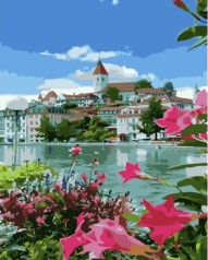 Набір для розпису по номерах Швейцарське містечко Strateg розміром 30х40 см (SS-6535)