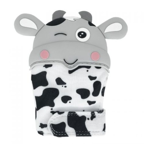 Прорезыватель-рукавичка "Коровка", серый