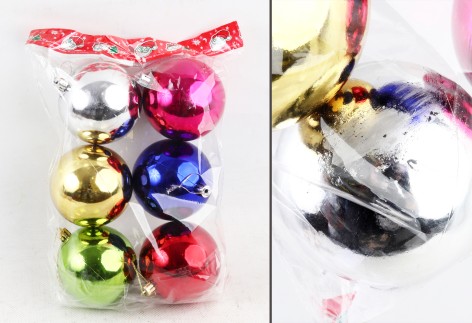 УЦЕНКА 30% Новорічні прикраси  кульки, 6 штук, D=8 см, у п/е 